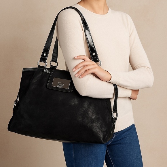 Cole Haan Handbags - COLE HAAN SUPER SOFT SUEDE AND PATENT LEATHER SHOULDER BAG